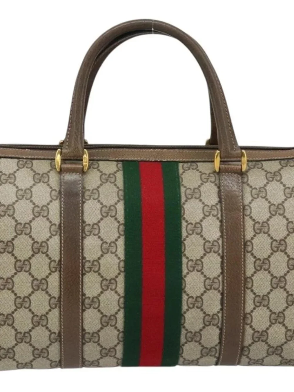 GUCCI GG Supreme Web Sherry Line Boston Bag PVC Beige Gold 24 02 007 Auth ka2825 - Picture 3 of 16